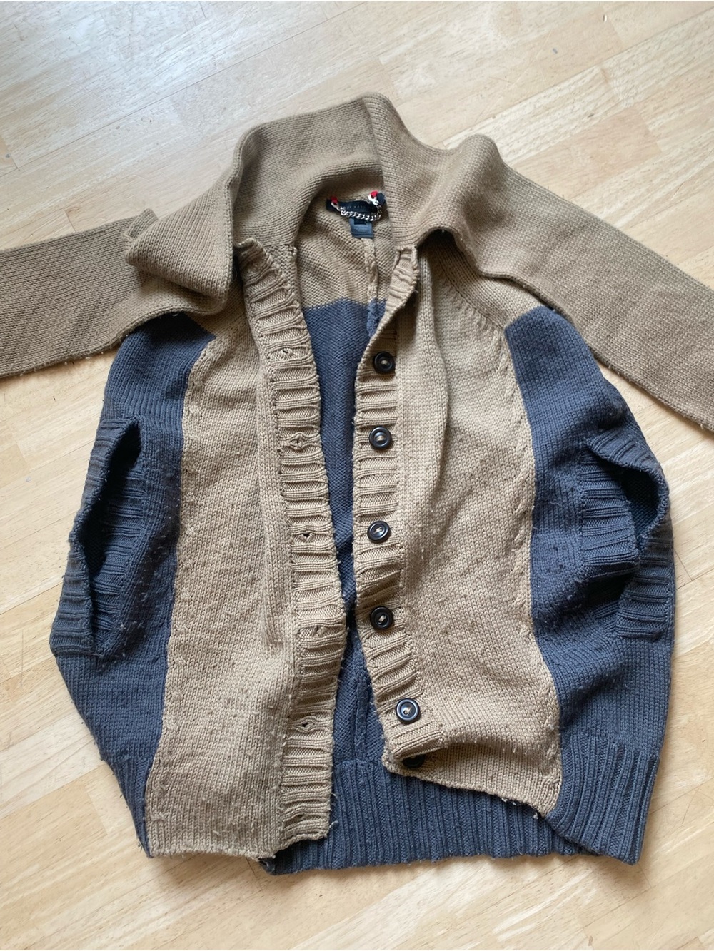 Marc Jacob’s Two-Tone Button Sweater Cardigan - Khaki and Dark Gray